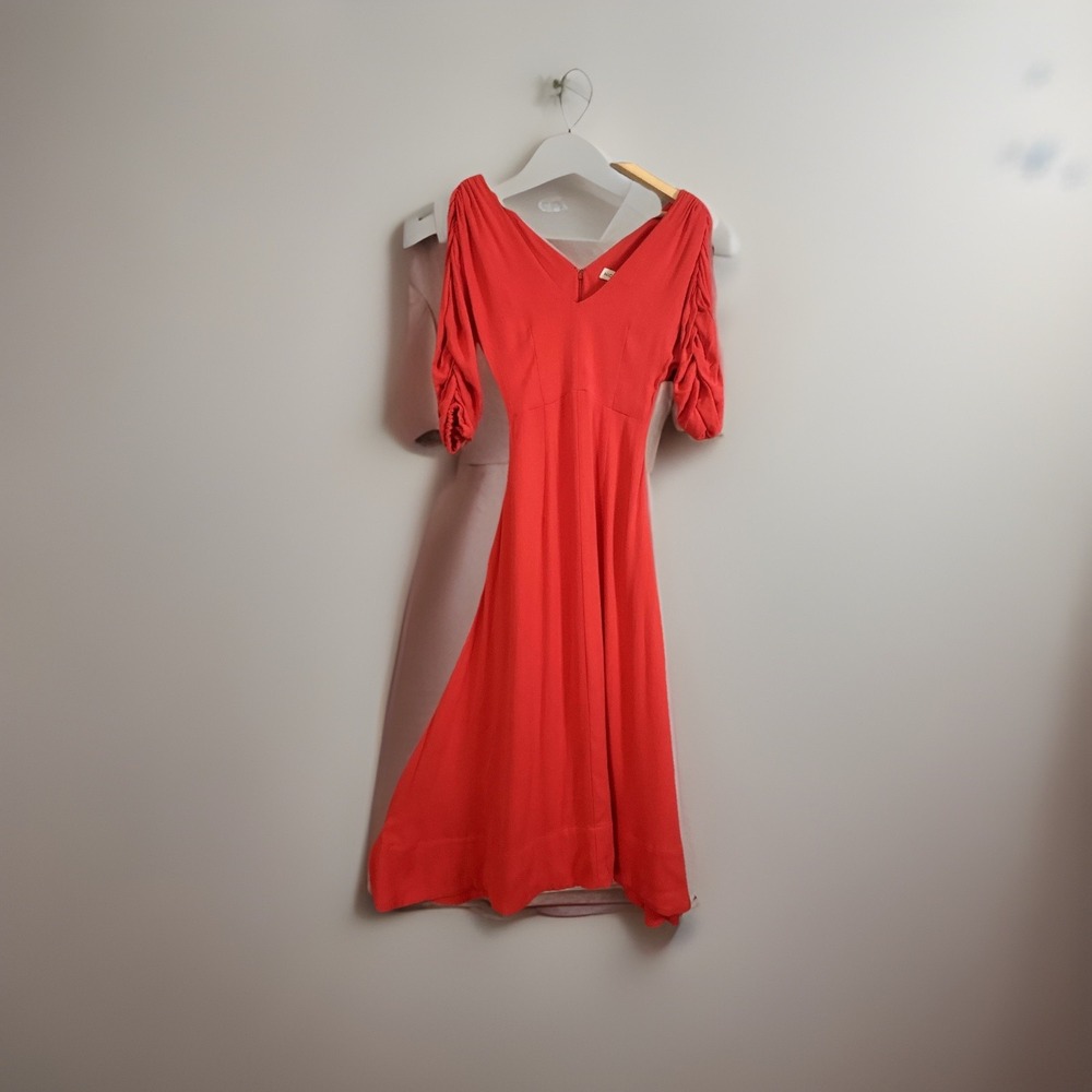 Nicholas Dress Womens 2 Cocktail Puff Sleeve Midi Cherry Red Rent Runway Dress